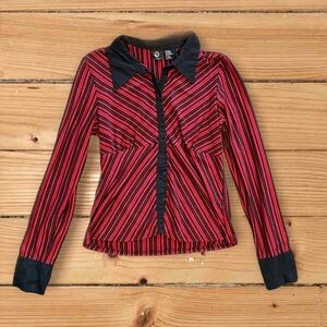 Anxiety Vintage Y2K Red & Black Glitter Stripe Button Up - XL